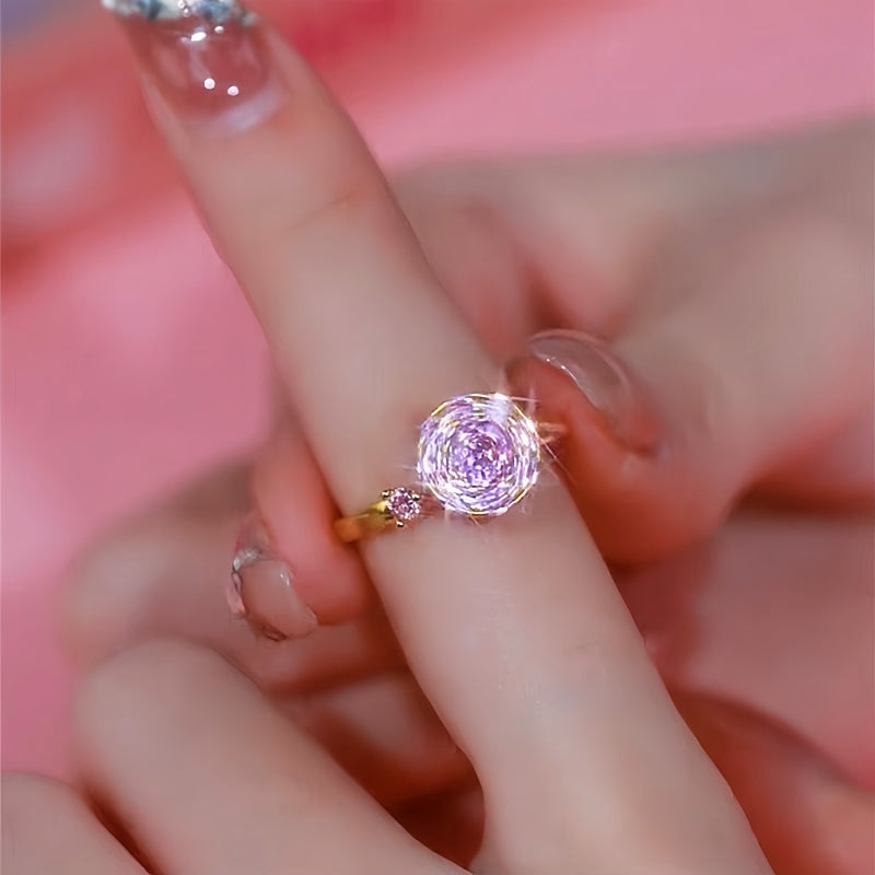 14K Gold-Plated Zircon Flower Rotatable Rings