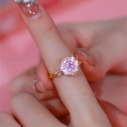 14K Gold-Plated Zircon Flower Rotatable Rings