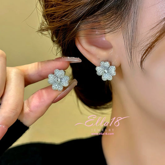 14K Gold-Plated Zircon Flower Stud Earrings