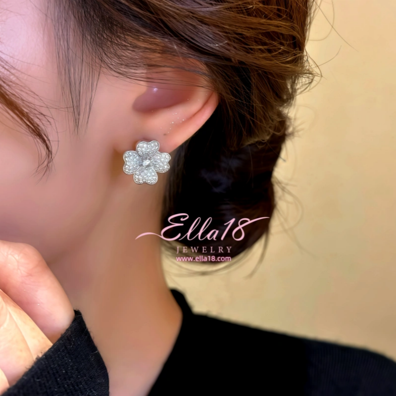 14K Gold-Plated Zircon Flower Stud Earrings