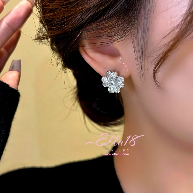 14K Gold-Plated Zircon Flower Stud Earrings