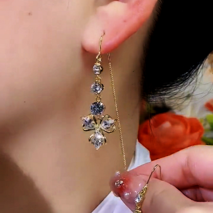 14K Gold-Plated Zircon Flower Threader Earrings