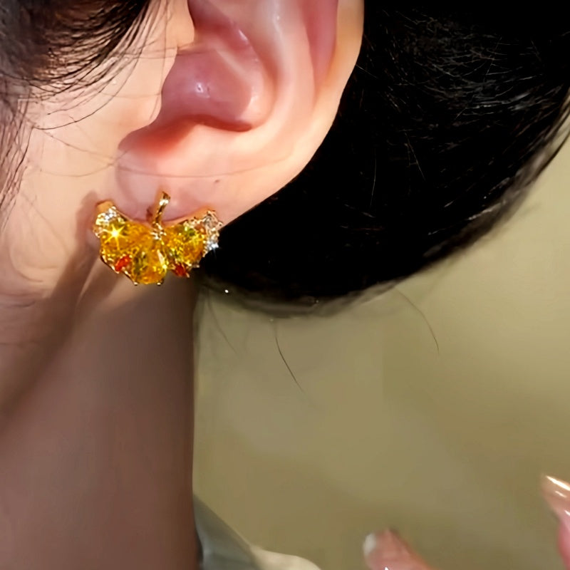 14K Gold-Plated Zircon Gingko Leaf Earrings
