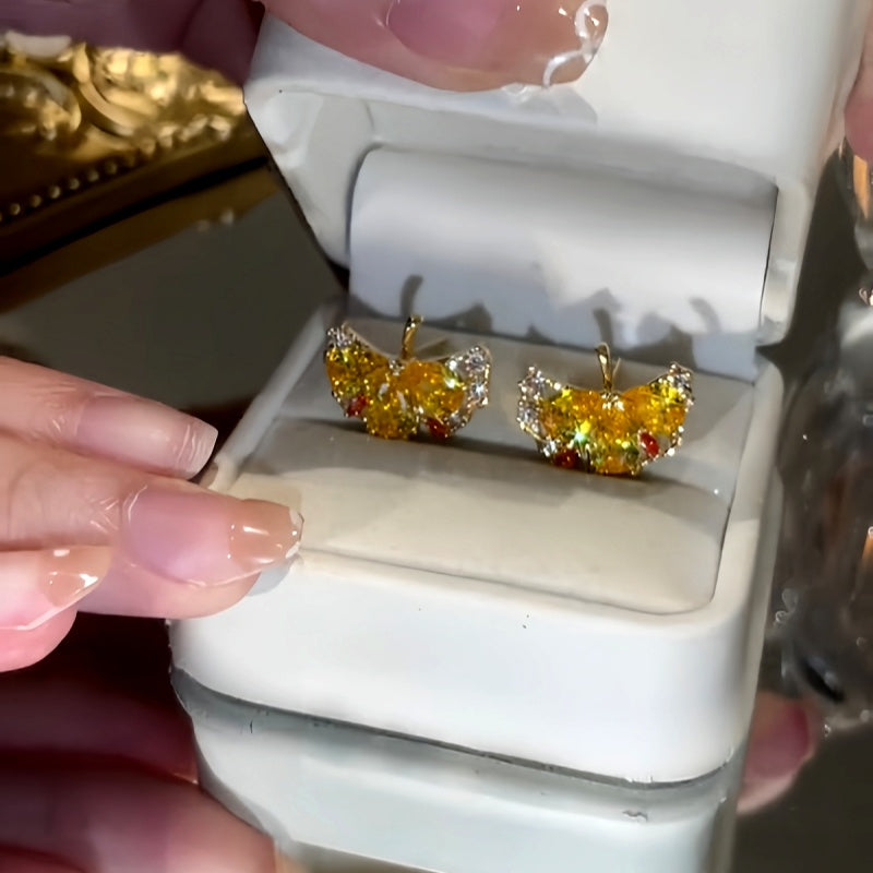 14K Gold-Plated Zircon Gingko Leaf Earrings