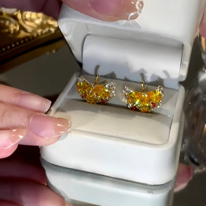 14K Gold-Plated Zircon Gingko Leaf Earrings