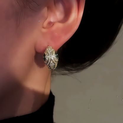 14K Gold-Plated Zircon Green Eye Snake Hoop Earrings