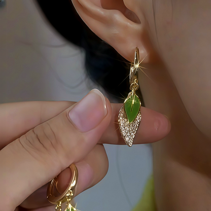 14K Gold-Plated Zircon Green Leaf Earrings