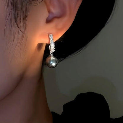 14K Gold-Plated Zircon Grey Pearl Earrings