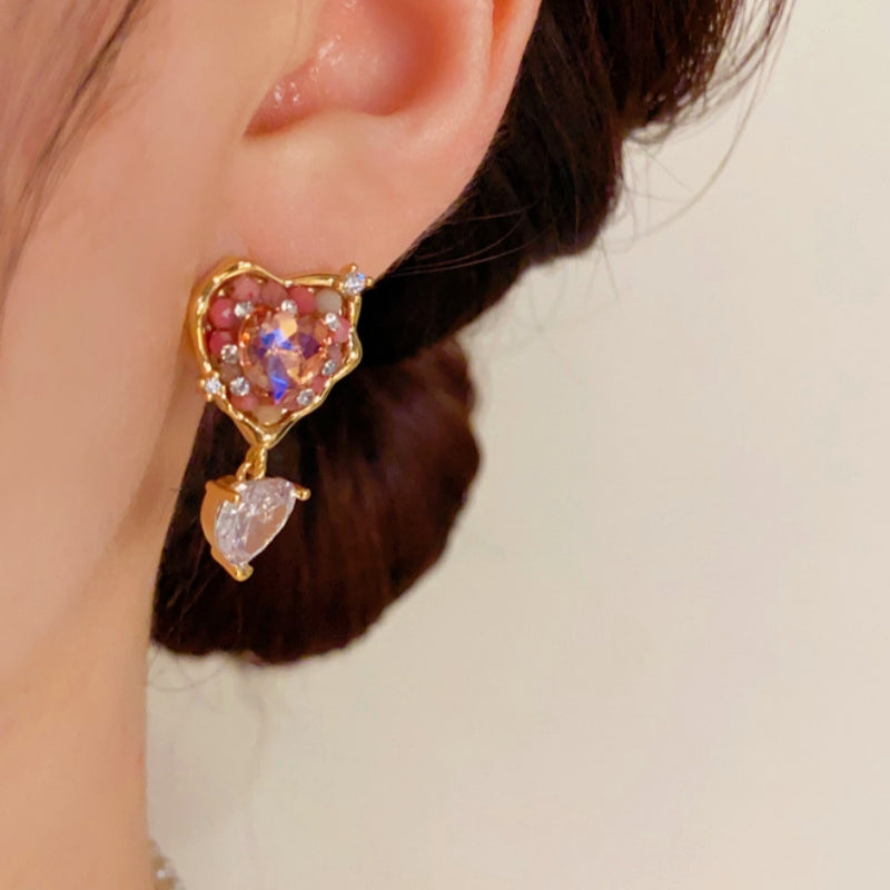 14K Gold-Plated Zircon Heart-Design Earrings