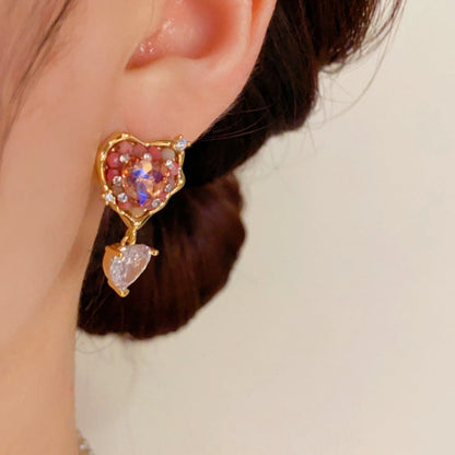 14K Gold-Plated Zircon Heart-Design Earrings
