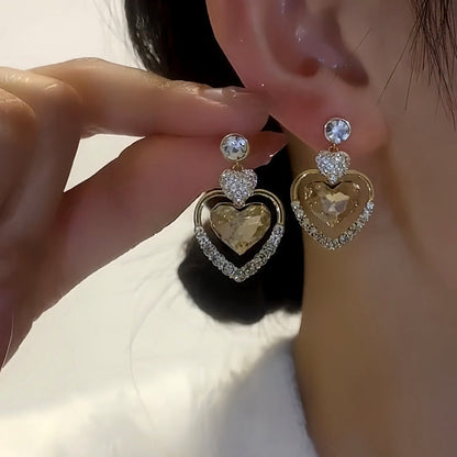 14K Gold-Plated Zircon Heart-Design Earrings
