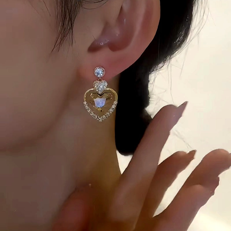 14K Gold-Plated Zircon Heart-Design Earrings