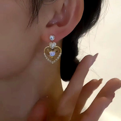 14K Gold-Plated Zircon Heart-Design Earrings