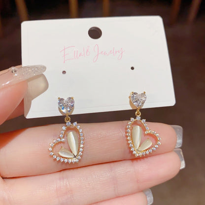 14K Gold-Plated Zircon Heart-Design Earrings