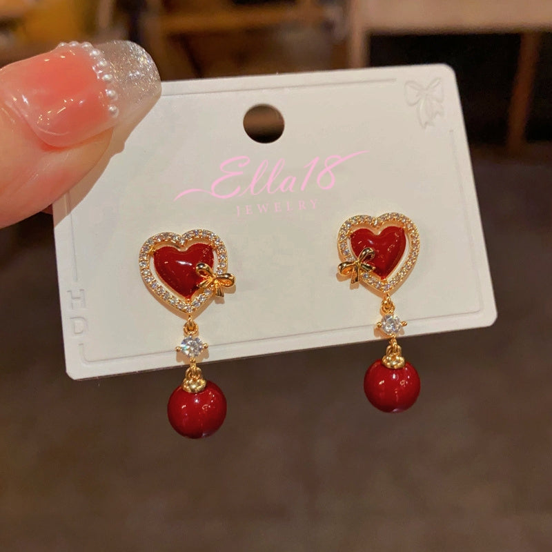14K Gold-Plated Zircon Heart-Shaped Pearl Earrings