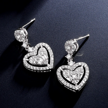 14K Gold-Plated Zircon Heart Earrings