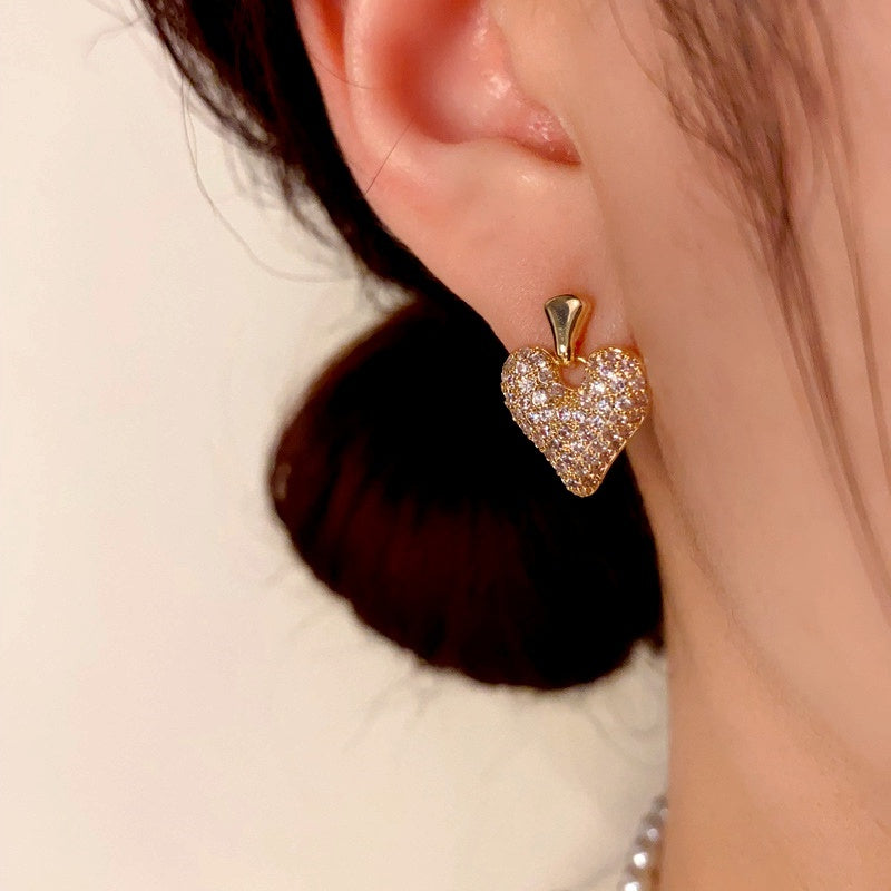 14K Gold-Plated Zircon Heart Earrings