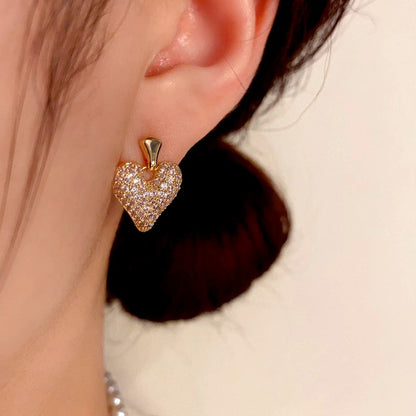 14K Gold-Plated Zircon Heart Earrings