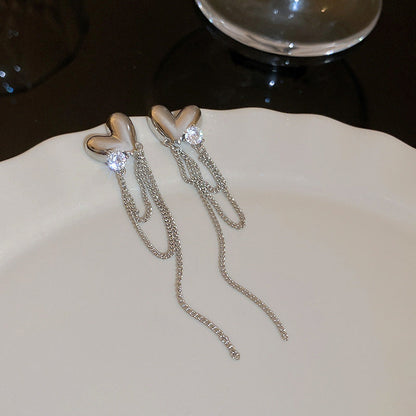 14K Gold-Plated Zircon Heart Earrings
