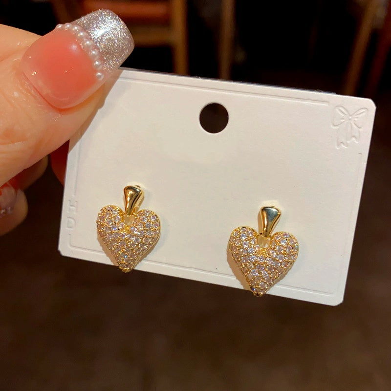 14K Gold-Plated Zircon Heart Earrings