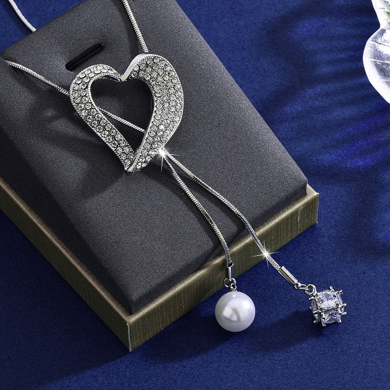 14K Gold-Plated Zircon Heart Pearl Necklace