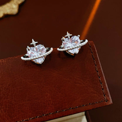 14K Gold-Plated Zircon Heart Star Pearl Earrings