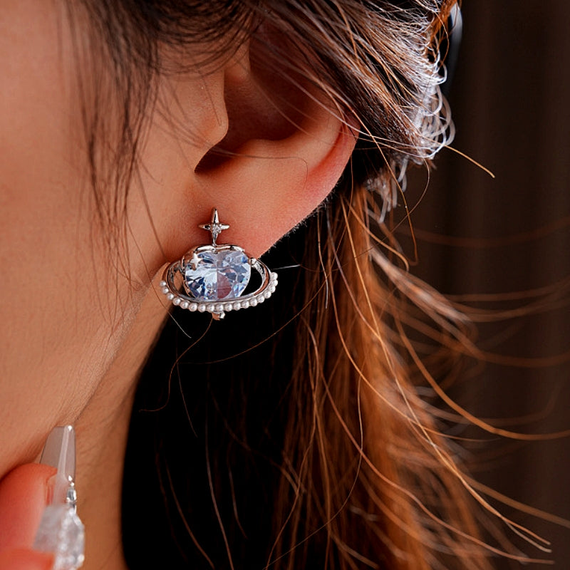 14K Gold-Plated Zircon Heart Star Pearl Earrings