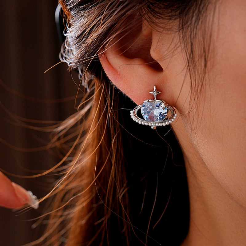 14K Gold-Plated Zircon Heart Star Pearl Earrings