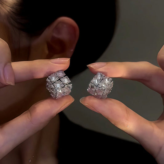 14K Gold-Plated Zircon Hollow Square Earrings