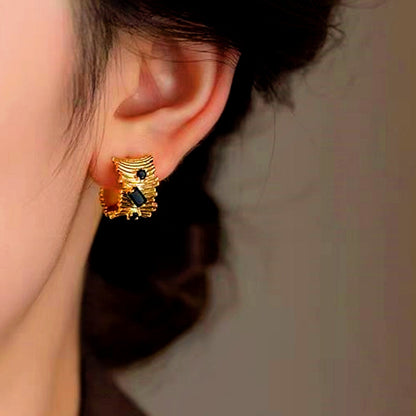14K Gold-Plated Zircon Irregular-Design Earrings
