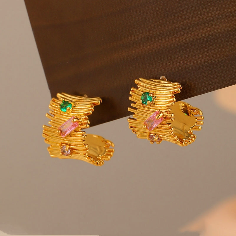 14K Gold-Plated Zircon Irregular-Design Earrings