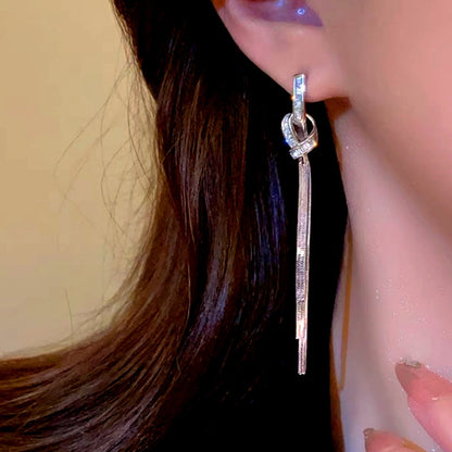 14K Gold-Plated Zircon Knotted Tassel Earrings