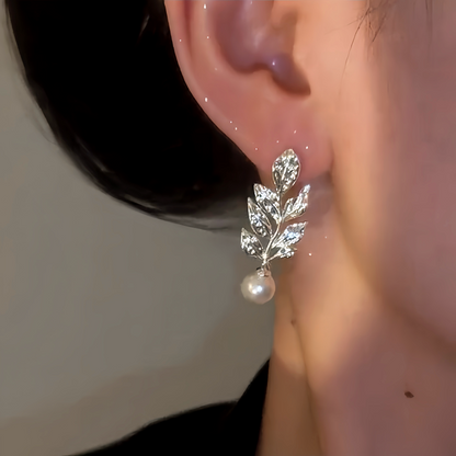14K Gold-Plated Zircon Leaf Bead Earrings