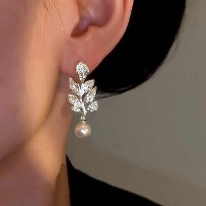 14K Gold-Plated Zircon Leaf Bead Earrings