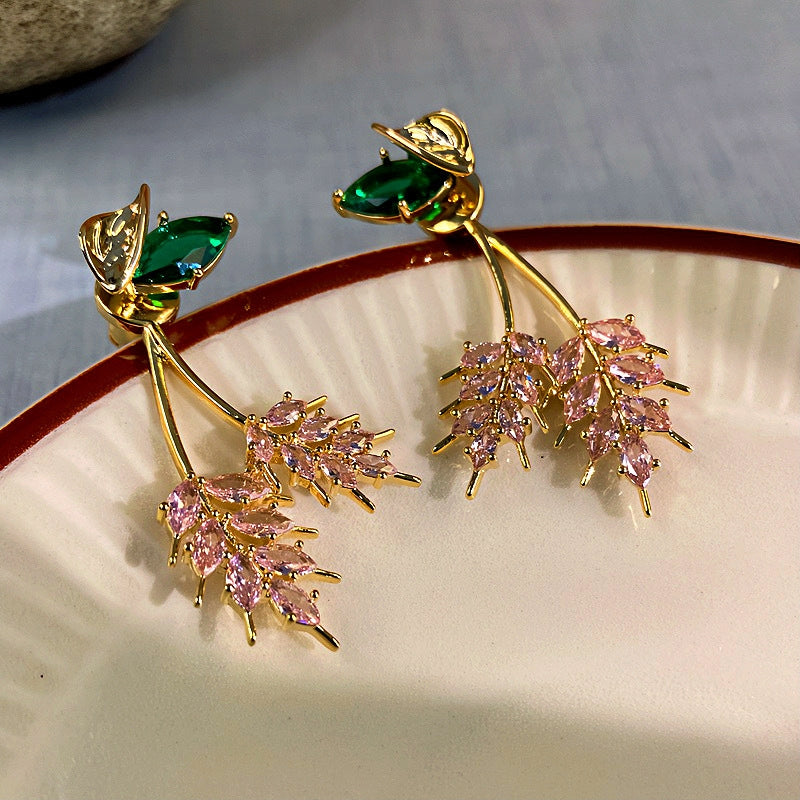 14K Gold-Plated Zircon Leaf Earrings