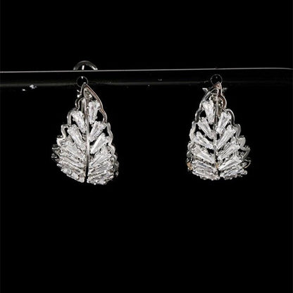 14K Gold-Plated Zircon Leaf Earrings