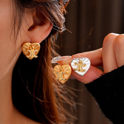 14K Gold-Plated Zircon Letter Heart Stud Earrings