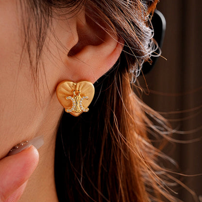 14K Gold-Plated Zircon Letter Heart Stud Earrings