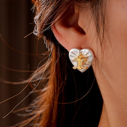 14K Gold-Plated Zircon Letter Heart Stud Earrings