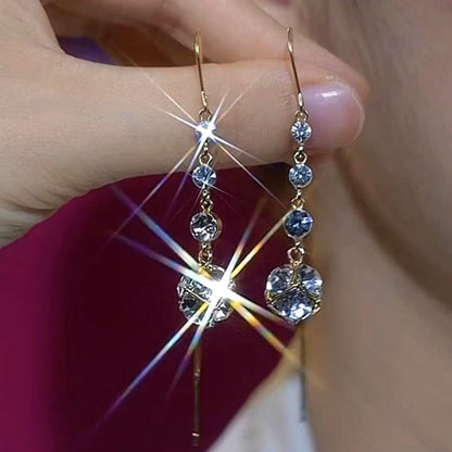 14K Gold-Plated Zircon Long Tassel Threader Earrings