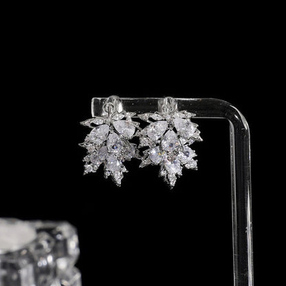 14K Gold-Plated Zircon Maple Leaf Earrings