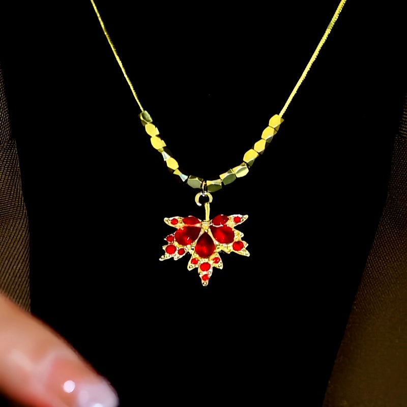 14K Gold-Plated Zircon Maple Leaf Necklaces