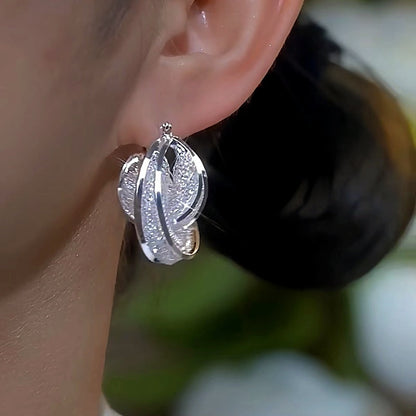 14K Gold-Plated Zircon Mesh Crystal Earrings