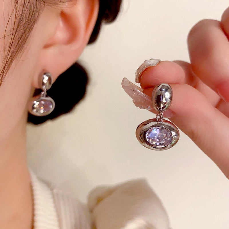 14K Gold-Plated Zircon Oval Earrings