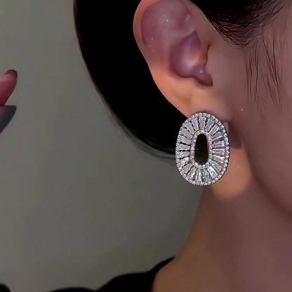 14K Gold-Plated Zircon Oval Earrings