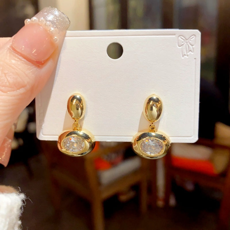 14K Gold-Plated Zircon Oval Earrings