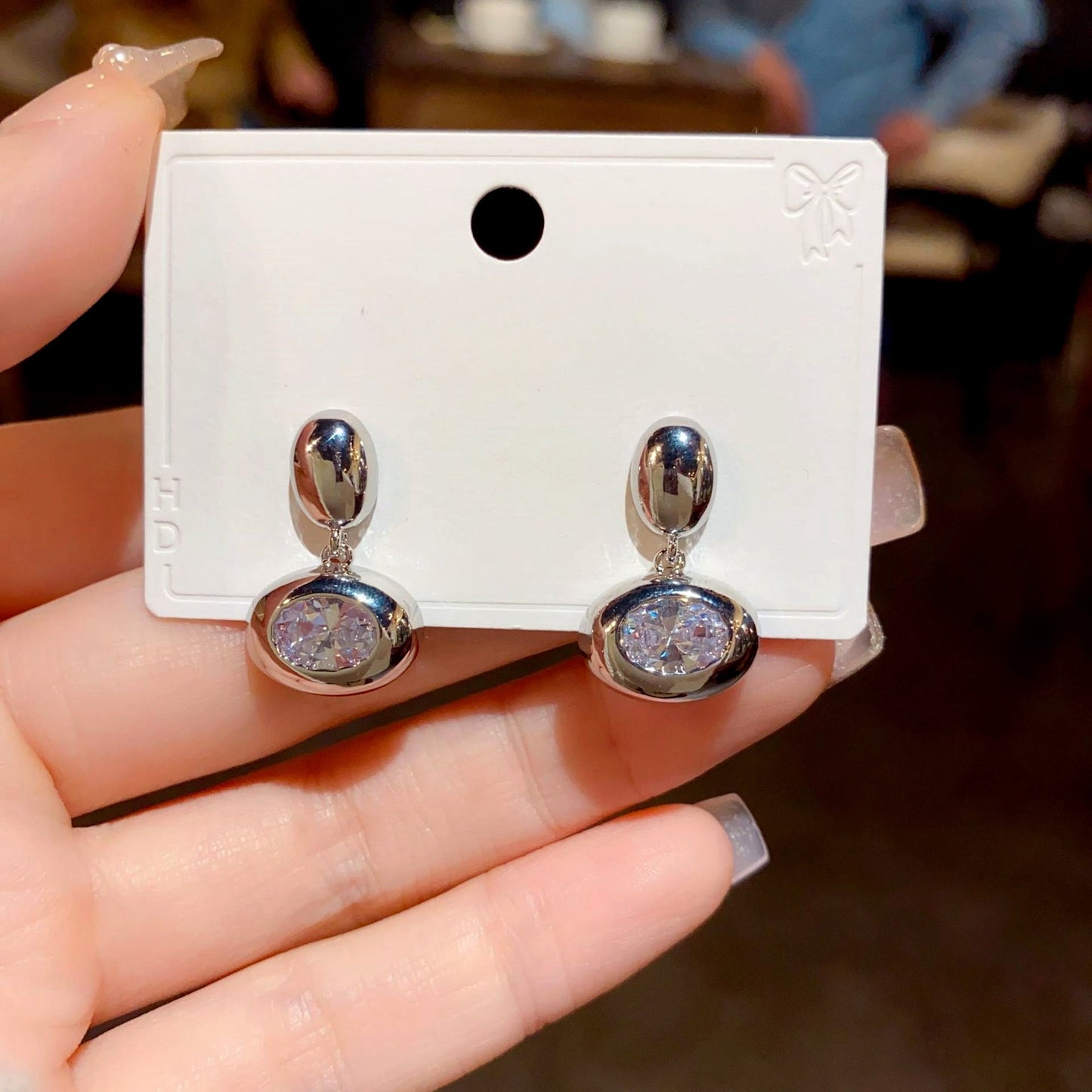 14K Gold-Plated Zircon Oval Earrings