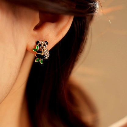 14K Gold-Plated Zircon Panda Stud Earrings