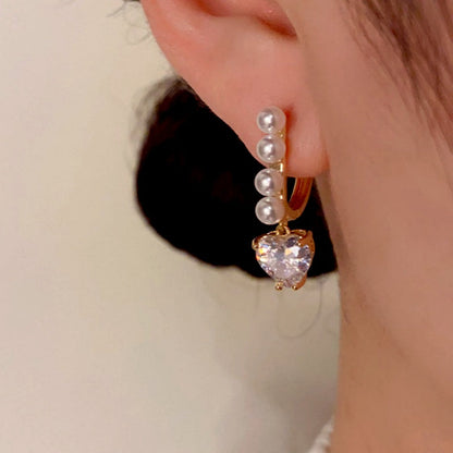 14K Gold-Plated Zircon Pearl Earrings
