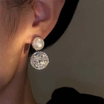 14K Gold-Plated Zircon Pearl Earrings